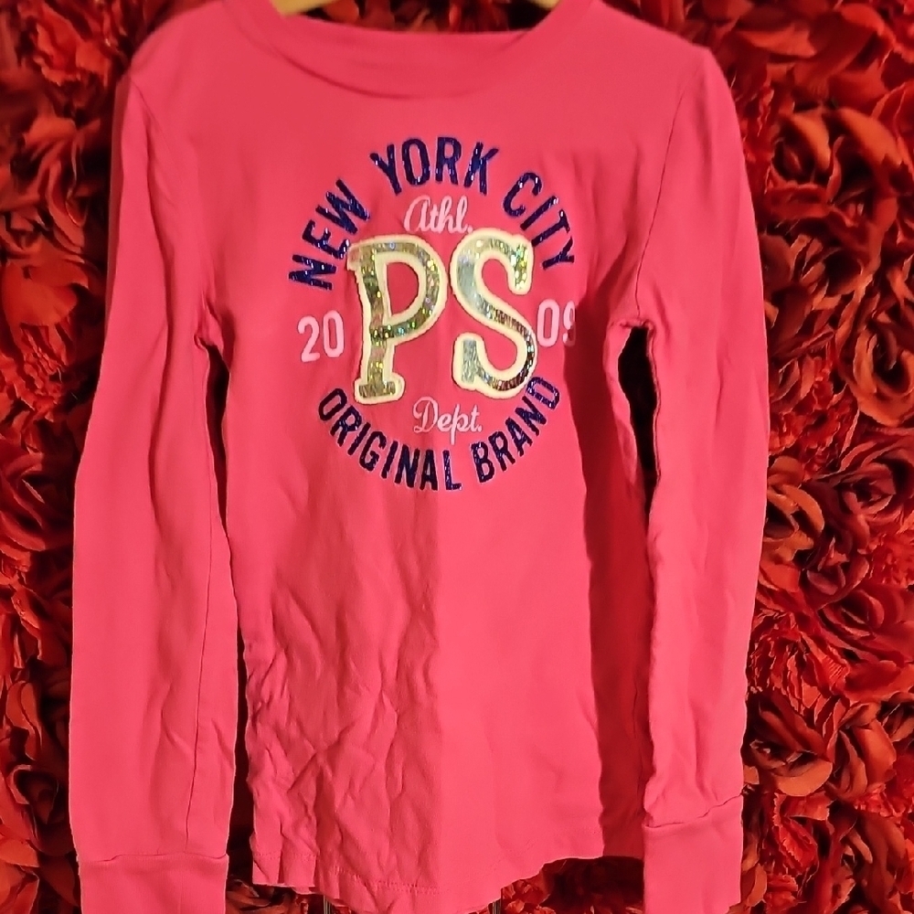 Aeropostale Girls Pink Long Sleeve Shirt W/ Shiny Detail Size 8